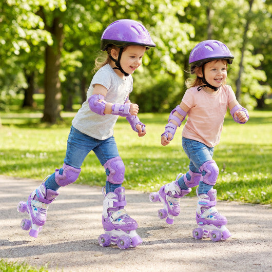Costway Kids Roller Skates 4 Sizes Adjustable with Light-up Wheels for Toddler Aged 3-4 (XS)-Purple W2B
