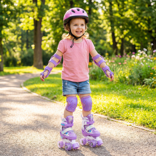 Costway Kids Roller Skates 4 Sizes Adjustable with Light-up Wheels for Toddler Aged 3-4 (XS)-Purple W2B