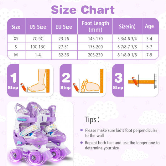 Costway Kids Roller Skates 4 Sizes Adjustable with Light-up Wheels for Toddler Aged 3-4 (XS)-Purple W2B