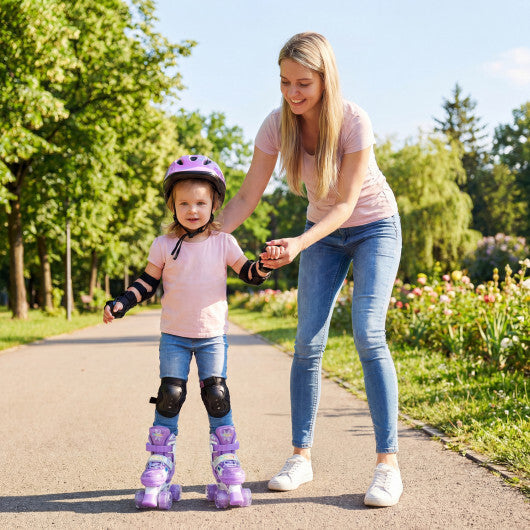 Costway Kids Roller Skates 4 Sizes Adjustable with Light-up Wheels for Toddler Aged 3-4 (XS)-Purple W2B