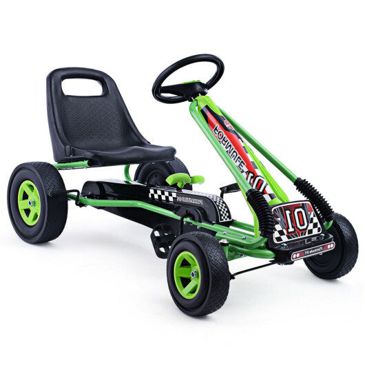 Costway Go Kart 4 Wheel Pedal Powered Kids Ride On Toy w/ Adjustable Seat Green
