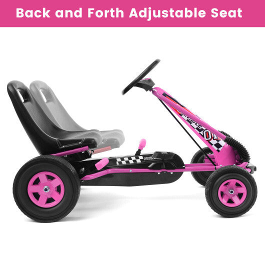 Costway Honeyjoy Go Kart 4 Wheel Pedal Powered Kids Ride On Toy with Adjustable Seat Pink
