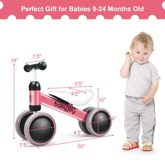 Costway 4 Wheels No-Pedal Baby Balance Bike Pink W2B