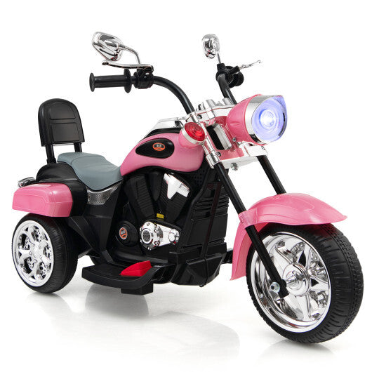 Costway 6V Kids Ride On Chopper Motorcycle 3 Wheel Trike with Headlight and Horn Pink