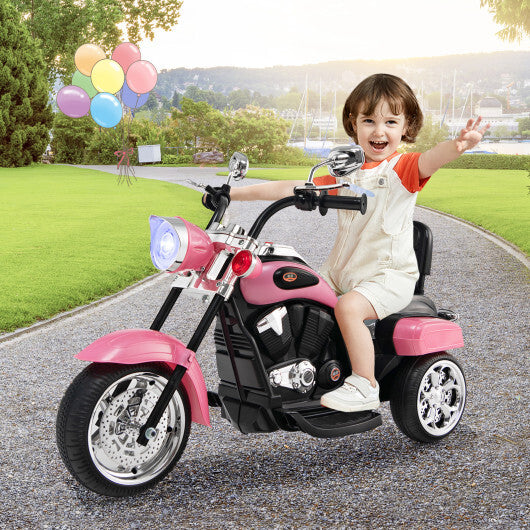 Costway 6V Kids Ride On Chopper Motorcycle 3 Wheel Trike with Headlight and Horn Pink