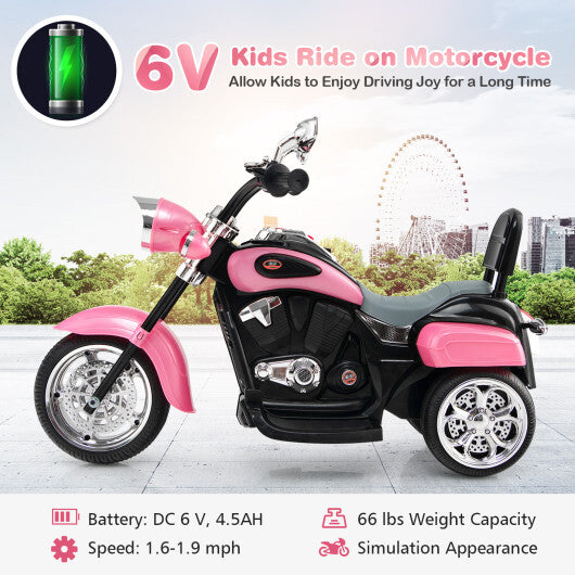 Costway 6V Kids Ride On Chopper Motorcycle 3 Wheel Trike with Headlight and Horn Pink