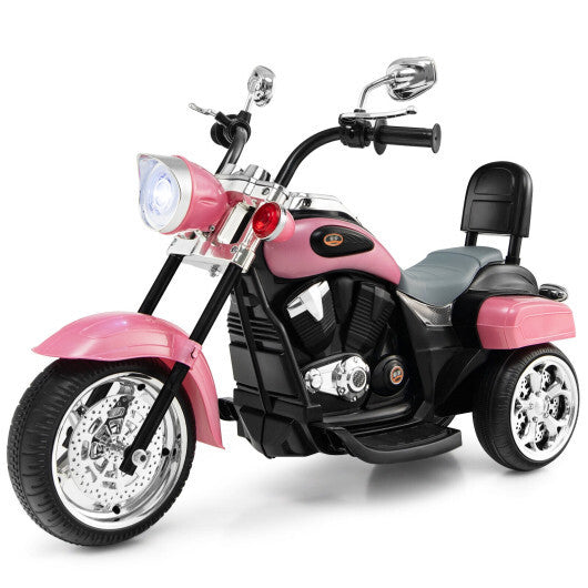Costway 6V Kids Ride On Chopper Motorcycle 3 Wheel Trike with Headlight and Horn Pink