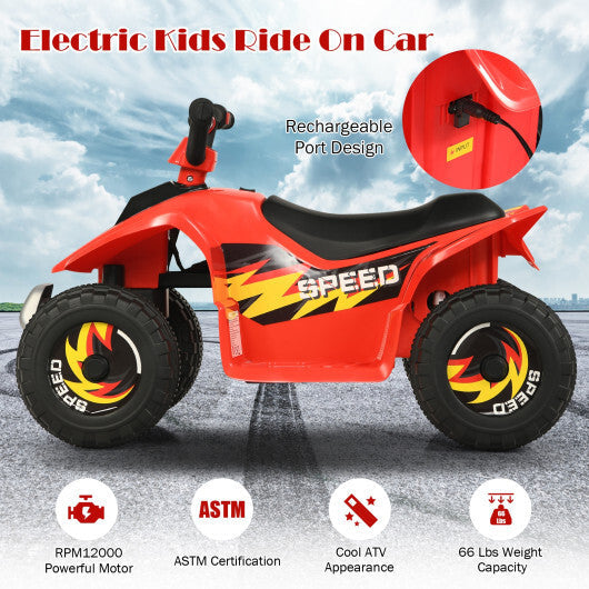 Costway 6V Kids Electric Quad ATV 4 Wheels Ride On Toy for Toddlers Forward&Reverse Red W2B