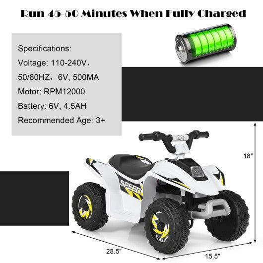 Costway 6V Kids Electric Quad ATV 4 Wheels Ride On Toy Toddlers Forward&Reverse White W2B