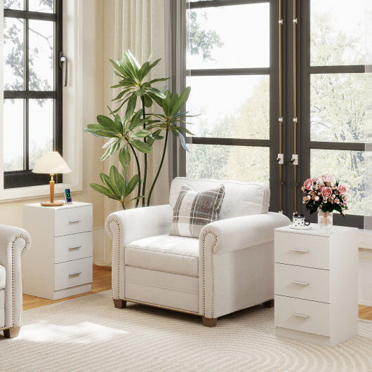 Costway Set of 2 Nightstand with Charging Station End Table with 3 Storage Drawers Bedside Table for Bedroom-White W2B