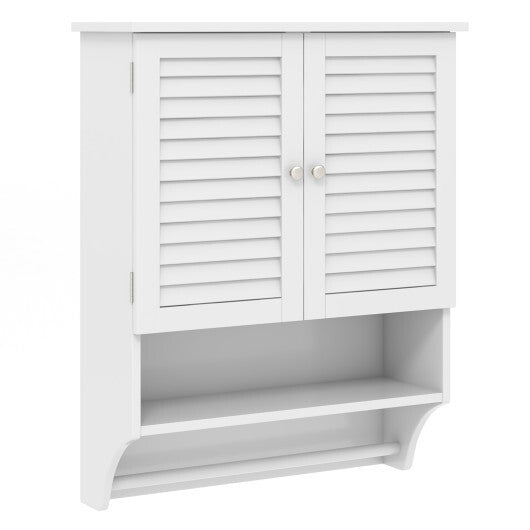 Costway 2-Doors Bathroom Wall-Mounted Medicine Cabinet with Towel Bar-White W2B