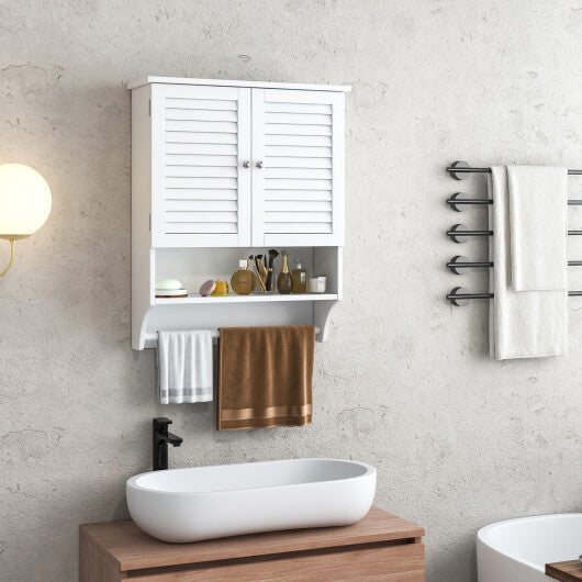 Costway 2-Doors Bathroom Wall-Mounted Medicine Cabinet with Towel Bar-White W2B