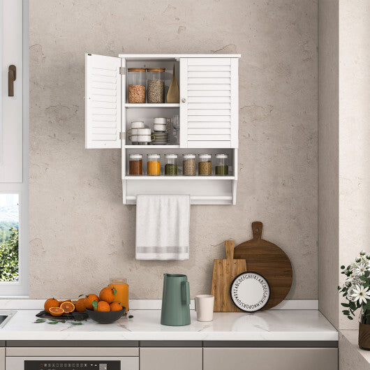 Costway 2-Doors Bathroom Wall-Mounted Medicine Cabinet with Towel Bar-White W2B