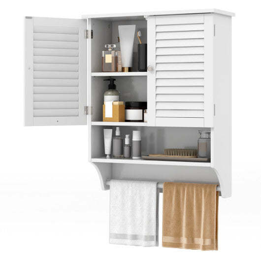 Costway 2-Doors Bathroom Wall-Mounted Medicine Cabinet with Towel Bar-White W2B