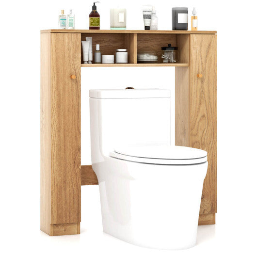 Costway Over The Toilet Storage Cabinet with 2 Open Compartments and 4 Adjustable Shelves-Natural W2B