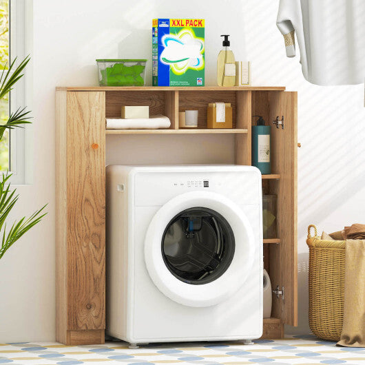 Costway Over The Toilet Storage Cabinet with 2 Open Compartments and 4 Adjustable Shelves-Natural W2B