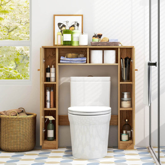 Costway Over The Toilet Storage Cabinet with 2 Open Compartments and 4 Adjustable Shelves-Natural W2B