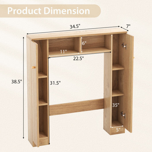 Costway Over The Toilet Storage Cabinet with 2 Open Compartments and 4 Adjustable Shelves-Natural W2B