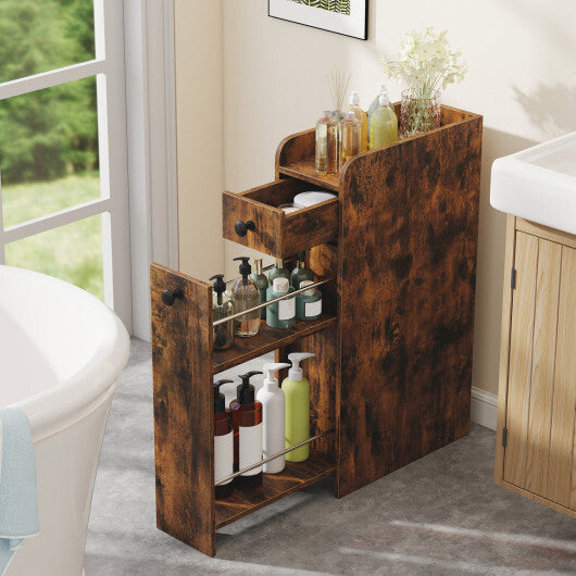 Costway Small Bathroom Storage Cabinet 4-Tier with Slide Out Drawers on Casters-Brown W2B