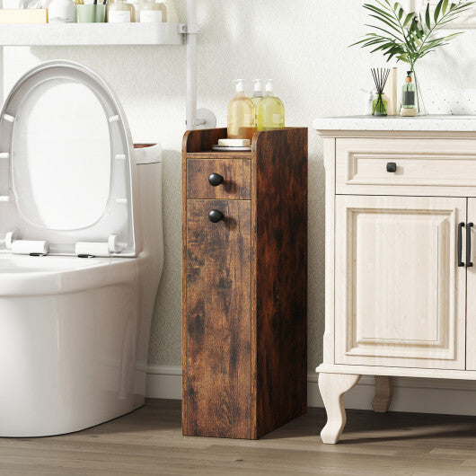 Costway Small Bathroom Storage Cabinet 4-Tier with Slide Out Drawers on Casters-Brown W2B