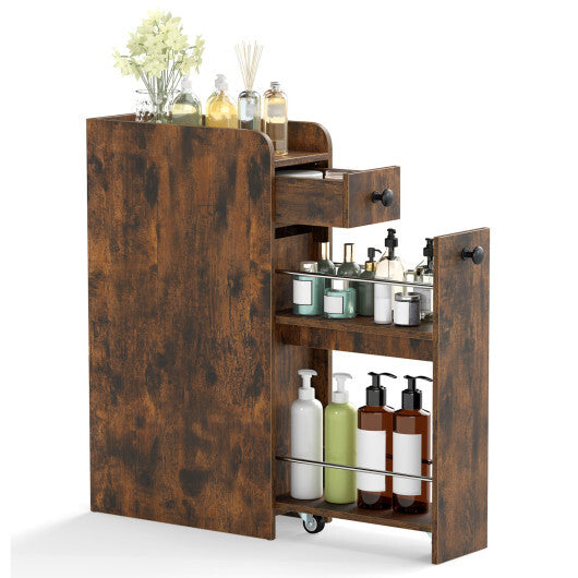 Costway Small Bathroom Storage Cabinet 4-Tier with Slide Out Drawers on Casters-Brown W2B