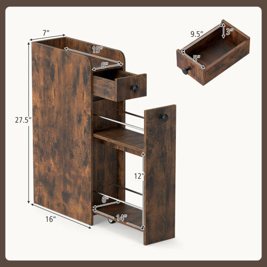 Costway Small Bathroom Storage Cabinet 4-Tier with Slide Out Drawers on Casters-Brown W2B