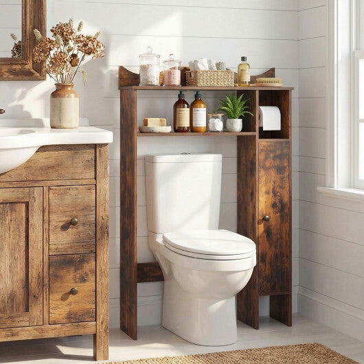 Costway Over the Toilet Storage Cabinet with Toilet Paper Holder-Rustic Brown W2B