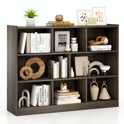 Costway 3-Tier Open Bookcase 8-Cube Floor Standing Storage Shelves Display Cabinet-Gray W2B