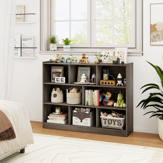 Costway 3-Tier Open Bookcase 8-Cube Floor Standing Storage Shelves Display Cabinet-Gray W2B