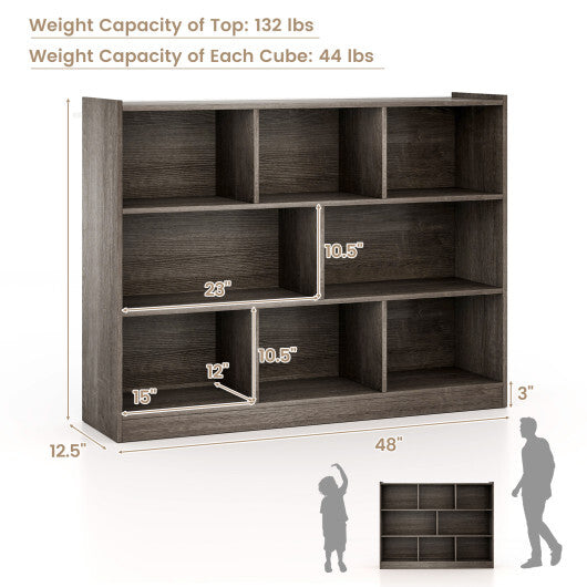 Costway 3-Tier Open Bookcase 8-Cube Floor Standing Storage Shelves Display Cabinet-Gray W2B