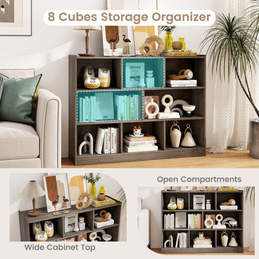 Costway 3-Tier Open Bookcase 8-Cube Floor Standing Storage Shelves Display Cabinet-Gray W2B