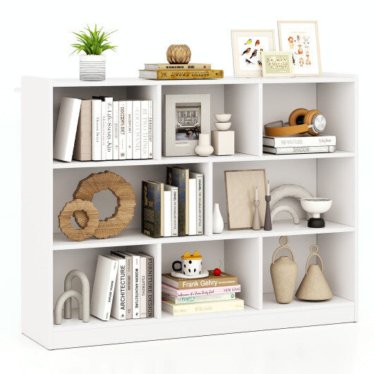 Costway 3-Tier Open Bookcase 8-Cube Floor Standing Storage Shelves Display Cabinet-White W2B