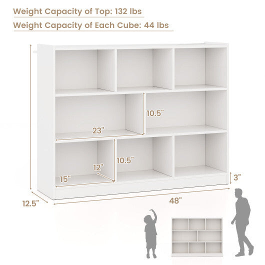 Costway 3-Tier Open Bookcase 8-Cube Floor Standing Storage Shelves Display Cabinet-White W2B