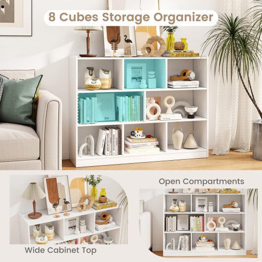 Costway 3-Tier Open Bookcase 8-Cube Floor Standing Storage Shelves Display Cabinet-White W2B