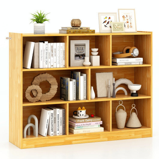 Costway 3-Tier Open Bookcase 8-Cube Floor Standing Storage Shelves Display Cabinet-Yellow W2B