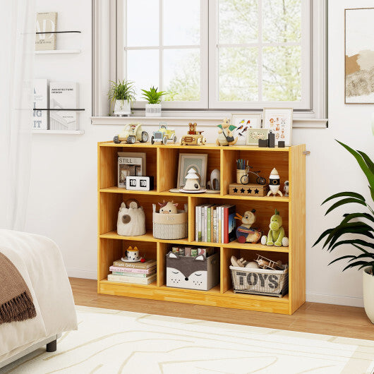 Costway 3-Tier Open Bookcase 8-Cube Floor Standing Storage Shelves Display Cabinet-Yellow W2B