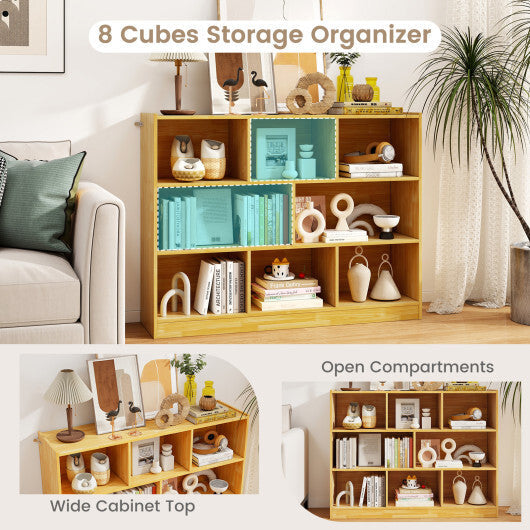 Costway 3-Tier Open Bookcase 8-Cube Floor Standing Storage Shelves Display Cabinet-Yellow W2B