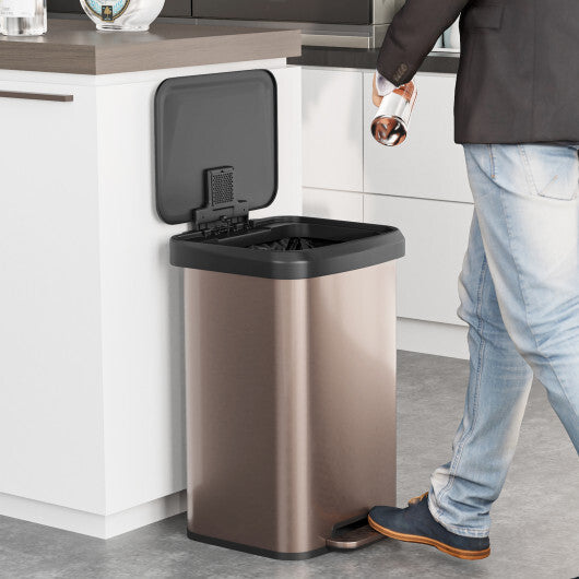 Costway 13.2 Gallon Step Trash Can with Soft Close Lid and Deodorizer Compartment-Golden W2B