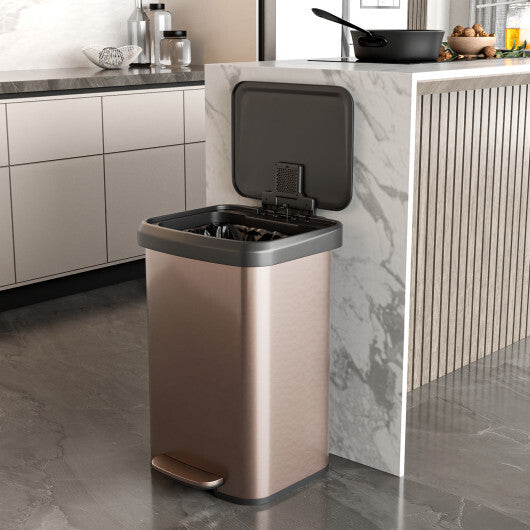 Costway 13.2 Gallon Step Trash Can with Soft Close Lid and Deodorizer Compartment-Golden W2B