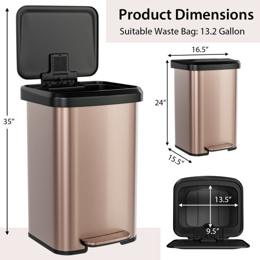 Costway 13.2 Gallon Step Trash Can with Soft Close Lid and Deodorizer Compartment-Golden W2B