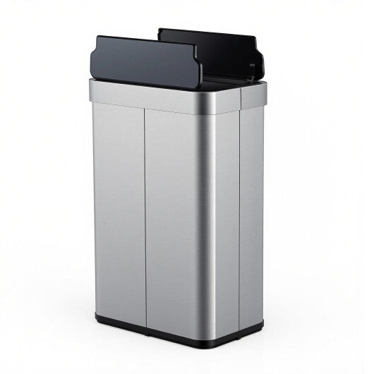 Costway 16 Gallon Trash Can with Wing Lids for Bedroom Bathroom Kitchen-Silver W2B