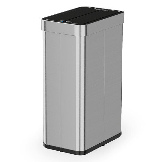 Costway 16 Gallon Trash Can with Wing Lids for Bedroom Bathroom Kitchen-Silver W2B