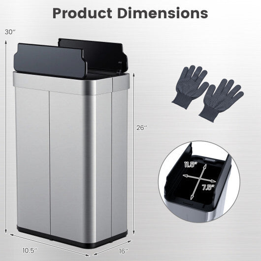 Costway 16 Gallon Trash Can with Wing Lids for Bedroom Bathroom Kitchen-Silver W2B