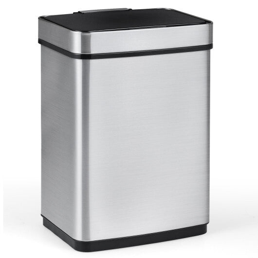 Costway 16 Gallon Trash Can Infrared Motion Sensor Garbage Can with Dual Compartments-Silver W2B