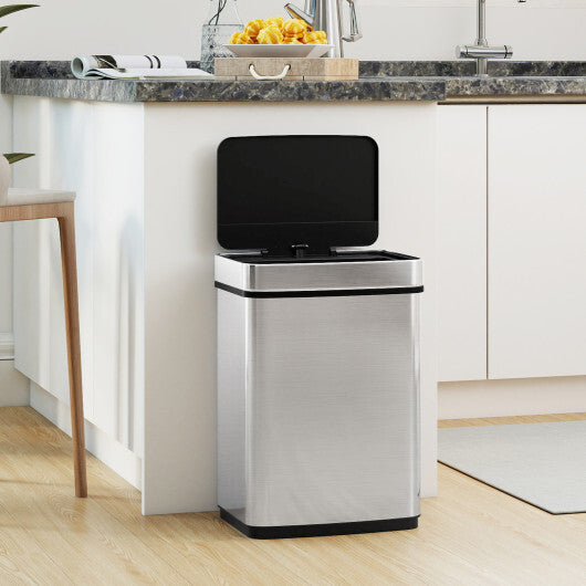 Costway 16 Gallon Trash Can Infrared Motion Sensor Garbage Can with Dual Compartments-Silver W2B