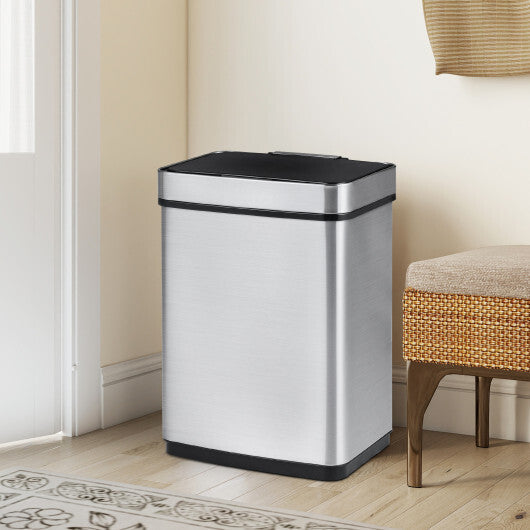Costway 16 Gallon Trash Can Infrared Motion Sensor Garbage Can with Dual Compartments-Silver W2B