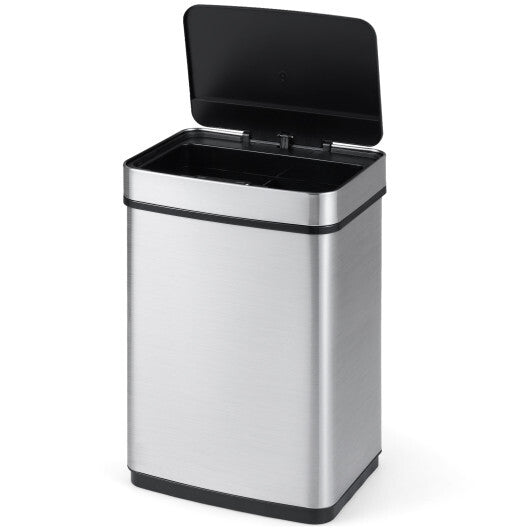 Costway 16 Gallon Trash Can Infrared Motion Sensor Garbage Can with Dual Compartments-Silver W2B