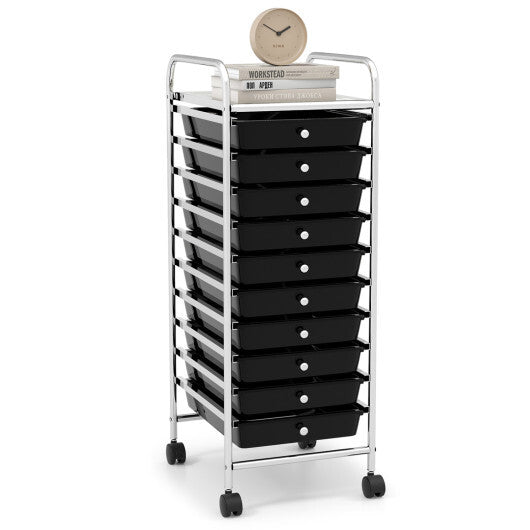 Costway 10 Drawer Rolling Storage Cart Organizer with 4 Universal Casters-Black W2B
