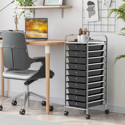 Costway 10 Drawer Rolling Storage Cart Organizer with 4 Universal Casters-Black W2B
