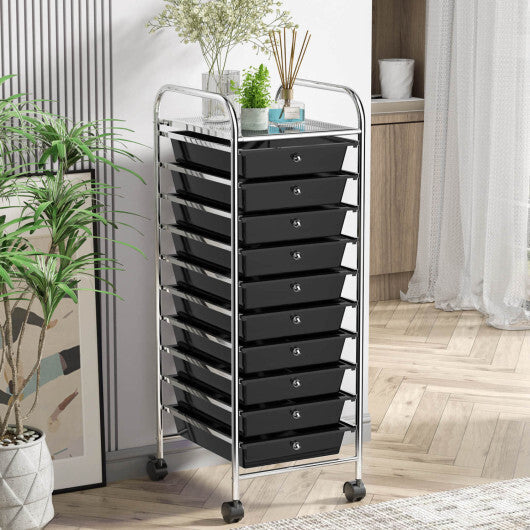Costway 10 Drawer Rolling Storage Cart Organizer with 4 Universal Casters-Black W2B